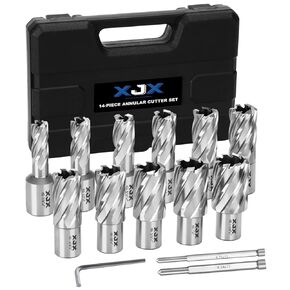 8-Piece Annular Cutter Set, 3/4 Inch Weldon Shank 1" Cutting Depth 1/2"-1-1/16" Cutting Diameter Magnetic Drill Press Bits with Pilot Pin and Hex Wrench