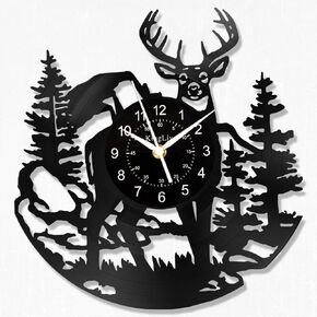 Deer Forest Theme Wall Clock, 12 Inch Vinyl Record Clock ，Home Art Deer Decor Clock，Cute Present，Birthday Gifts for boy,Girl,Deer Fan,Animal Lovers.