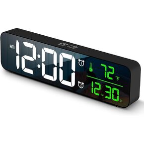 Abovsare Digital Clock Large Display, LED Alarm Clock for Living Room Decor, Rechargeable, Sound-Activated, Snooze, Date &Temp Display Digital Desk Clock for Bedroom Kitchen Office, White