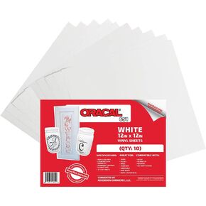 (10) أوراق مقاس 30.48 سم × 30.48 سم - فينيل لاصق أبيض Oracal 651 من أجل Cricut، والصورة الظلية، والنقش، وقواطع الحرف اليدوية، والطابعات، والشارات - لمسة نهائية لامعة - خارجية ودائمة