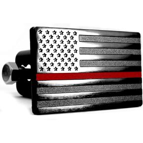MULL USA Flag Metal Trailer Hitch Cover with Anti-Rattle Locking Pin (Fits 2" Receivers, Black)