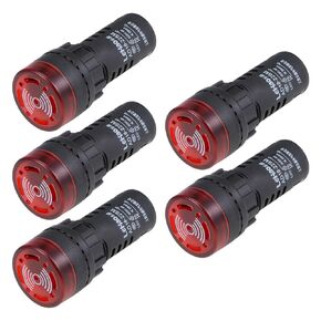 uxcell 5Pcs Red Indicator Light with Buzzer AC/DC 48V, 22mm Panel Mount Flashing Alarm, for Electrical Control Panel, HVAC, DIY Projects