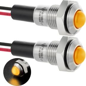 2Pcs 8mm 0.31" Mini Indicator Light 12V-24V Red LED Waterproof IP67 Domed High Head Stainless Steel Signal Lamp Pilot Light with Wire,for Dash Directional Car Truck Boat