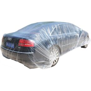 Clear Plastic Car Cover with Elastic Band Disposable Car Cover Plastic Auto Cover Waterproof Universal Fit 22-Feet by 12-Feet