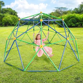 10FT Geometric Dome Climber Playground, Climbing Dome Supporting 800LBS with Rust & UV Resistant, Geo Jungle Gym for Kids 3 to 8 Backyard, Much Easier Assembly, Gift for Kids, Blue+Green