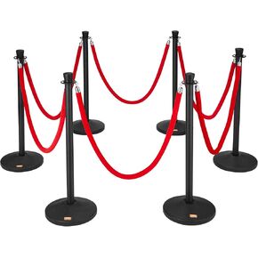 VEVOR Stanchion Post مع حبل مخملي، 6 عبوات من دعامات التحكم في الحشود مع 6 قطع من الحبال المخملية السوداء بطول 5 أقدام، مقسم خط حاجز طابور مطلي بالخبز من الفولاذ الكربوني وقاعدة بلاستيكية قابلة للملء لحفل الزفاف in Kuwait