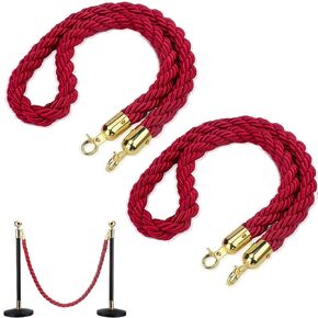4 pcs Red Velvet Stanchion Rope, 6 Feet Crowd Control Safety Barriers with Polished Silver Hooks, Thick Stanchion Queue Barrier Rope for Carpet Events Movie Theaters Grand Openings