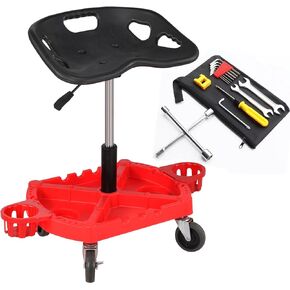 Rolling Garage Stool, 330LBS Capacity 18"-23" Adjustable Height Range Mechanic Seat with 360-degree Swivel Wheels (4") & Large Tool Tray for Workshop Auto Repair Shop with Cross Sleeve Set