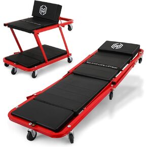 Magshion 36" Triplex Folding Creeper 2-in-1 Garage Folding Creeper and Seat, Low Profile Mechanic Creeper with 6 Caster Wheels - 330 lbs Capacity (Red)