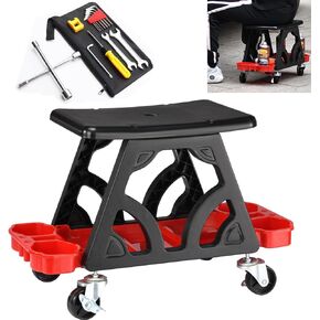 Garage Creeper Seat Polishes Mobile Rolling Utility Creeper Seat for Mechanics & Detailers Durable Garage Stool on Wheels 300 lbs Capacity 360° Swivel Wheels with Locks
