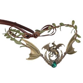 Renaissance Black Dragon Elf Fairy Crown - Gothic Flower Headpiece with Crystal Woodland Medieval Headband Elven Circlet Tiara Elven Hair Wreath for Women Girls Cosplay Accessories