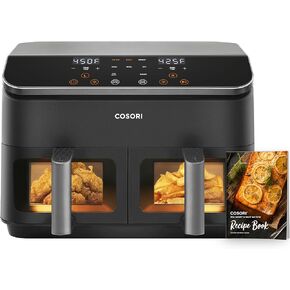 COSORI Dual Basket Air Fryer 9 Qt, Large and Wider Double Airfryer, 8-in-1, Sync Cook & Finish Family Meals, Bake, Roast, Broil and Dehydrate, Optional Preheat & Shake, Visible Window, 130 Recipes