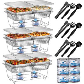 Disposable Chafing Dishes for Buffet Set - 33 Pc Food Warmer Buffet Server for Party - Disposable Chafing Dish Set - Catering Supplies - Chafing Dish Buffet Set - Full 9x13 Pans, Trays, Lids, Warmers