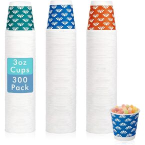 [300 Pack] 3 oz Paper Cups, Disposable Bathroom Cups, Small Mouthwash Cups, Rinse Cups, Orange Blue and Green Mini Cups for Candy and Biscuits, Perfect for Bathroom, Party, Picnic, Travel