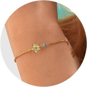 Birthday Gifts for Women, Birthstone Bracelets for Women Girls Mom Birthday Gifts for Her Adjustable Gold Birth Flower Link Bracelet 18th 21st 30th 40th 50th Mothers Day Gift Birthday Jewelry