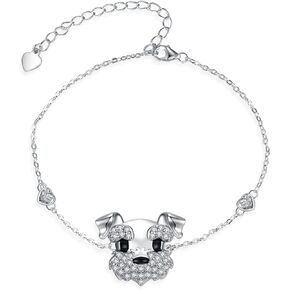 Schnauzer Bracelet 925 Sterling Silver Cute Dog Bracelet Schnauzer Jewelry Gift for Women Girls