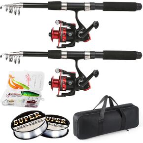 Fishing Rod, 6.9ft 2Pcs Telescopic Fishing Rods Set, Carbon Fiber Fishing Pole, 2PCS Spinning Rod and Reel Combo with Carrier Bag Freshwater Fishing Rod and Reel Combos Kits Fishing Gear