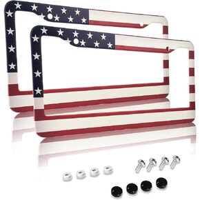 American Flag License Plate Frame American Flag License Plate Holder American Flag Eagle License Plate Frame Covers US Car Tag Frame Stainless Aluminum 2 Pack 2 Holes Decorative 2 Pcs Set for Men