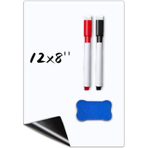 White Board for Fridge Magnetic Dry Erase Small White Board 12x8" Flexible Refrigerator Whiteboard Notepad Planner for Home Kitchen with 2 Markers 1 Eraser