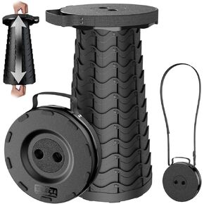 2024 Upgraded Collapsible Stool, Portable Folding Stool, Telescoping Camping Stool, Round Retractable Stool with Anti-Slip Bottom for Camping Gardening Fishing Hiking BBQ [Black]