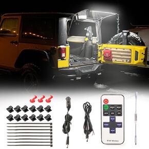 BooYu White Rear Glass Lift Gate Dome Led Light Bar RF Wireless Remote Tailgate Camping Lights Rear Cargo Liftgate Interior Overhead Light Compatible with Jeep Wrangler YJ TJ JK JKU JL JLU 2/4-Door