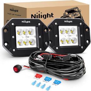 Nilight 2PCS 18W Flood Flush Mount LED Work Light Fog Lights Off Road Lights Driving Lights with Off Road Wiring Harness, 2 Years Warranty (ZH050)
