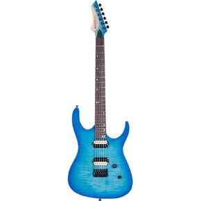 Leo Jaymz Electric Guitar Monsoon Series - Reverse Headstock,Mahogany Body,Roasted Maple Neck,Rosewood Fretboard,Locking Tuners,Rounded End Frets,AlnicoV Pickups,Fixed Hardtail Bridge (Blue Flame)
