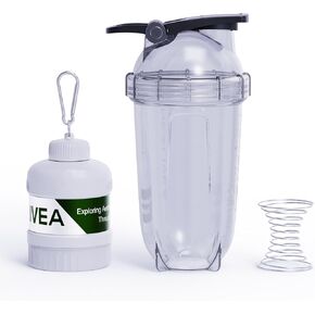 زجاجة شيكر بروتين 18oz - كوب شيكر مع قمع مسحوق وخلاط - آمنة للاستخدام في غسالة الأطباق لمخفوق البروتين، قبل التمرين - مثالية للصالة الرياضية والمكتب والسفر (أسود شفاف)