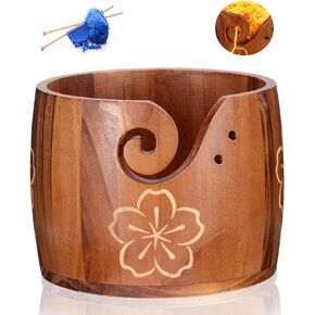 Yarn Bowl Large Size 5''x7'' Pine Wood Unique Design Crochet Bowl for Yarn Holder Knitting Crochet Macrame Craft Supplies