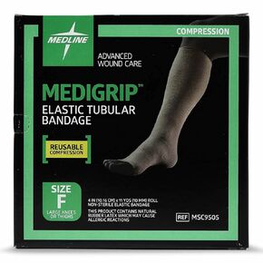 Medline Medigrip Elastic Latex Tubular Bandages, Size F, 4" W (10 cm), for Large Knees and Medium Thighs - High Compression Support, Breathable & Comfortable