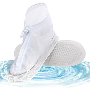 Rain Shoe Covers Waterproof PVC Shoe Protectors with Zipper, Non-Slip Rain Boot Overshoes for Men Women, Reusable Shoes Cover for Outdoor Hiking Climbing Camping Cycling