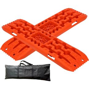 Off-Road Traction Boards with Jack Lift Base, 2Pcs Recovery Tracks for Sand, Mud, Snow Tracks - Tire Traction Pads for RV Truck 4X4 Jeep SUV Emergency Tire Traction (Orange)
