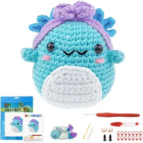 Terself Axolotl Crochet Kit for Beginners: 2PCS Crochet Animal Kits for Kids & Adults, Learn to Crocheting Starter Kit with Written Pattern & Video Tutorials (40%+ Yarn Extra)- Axolotl Family