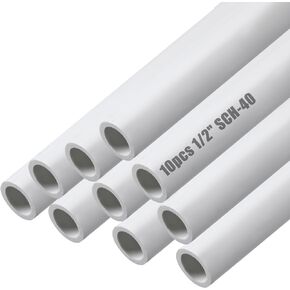 10 Pcs Length PVC Pipe White DIY PVC Projects Sch40 Furniture Grade PVC Pipe for Home, Greenhouse, Garden, Farm, Workshop (1/2 Inch,4 Ft)