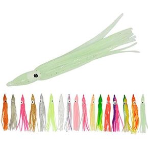 50pcs توهج لينة البلاستيك الأخطبوط الحبار تنورة الصيد السحر Hoochies التصيد المياه المالحة لينة الصيد السحر مجموعة لباس سمك السلمون المرقط 5 سم 10 سم 12 سم 15 سم 10 الألوان وشملت in Saudi Arabia