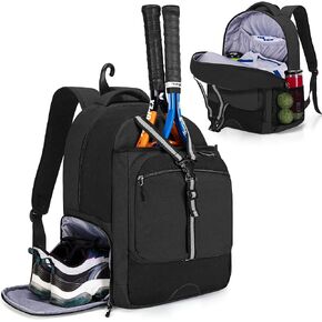 Tennis Backpack for Men/Women, Tennis Bag with Separate Ventilated Shoe Compartment, Multifunctional Sports Bag for Tennis/Badminton/Pickleball/Squach Racket and Accessories