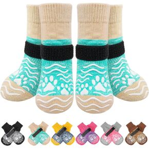 PUPTECK Anti Slip Dog Socks, Shoes with Grippers to Prevent Licking Hardwood Floors Traction, Rubber Boots & Paw Protectors for Small Medium Large Dogs, Senior Dogs Booties, Grey S