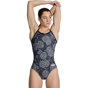 ARENA Women's Hydrangea Bouquet Lightdrop Back One Piece Swimsuit Chlorine Resistant Swimwear for Swim Competition Training