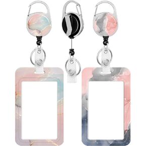 COOKOOKY 2 Pack Badge Holder and Heavy Duty Retractable Reel, ID Badge Holders with Retractable Clip for Nurse Teacher Student Office Women Men