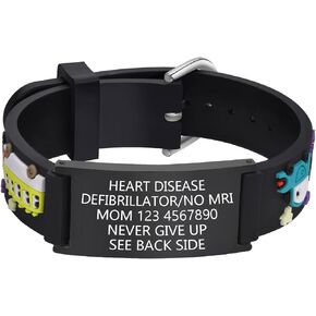 Personalized Medical ID Bracelet - Silicone ID Wristband with Medical Alert Badge for Women Kids Cute in Case of Emergency Bracelets(5.1''-6.5'')