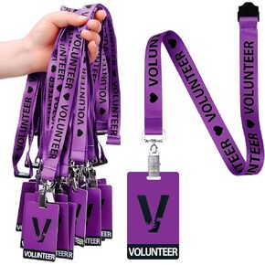 Colarr 25 Pack Volunteer Lanyard with PVC Plastic Card Pass Volunteer Identification ID Badges Bulk Breakaway Lanyard for Activity, Fundraising, Church, School, Events(Yellow)