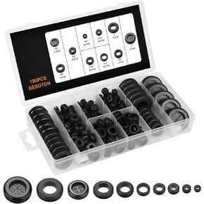 190PCS Rubber Grommet Kit, 1/4" 5/16" 3/8" 7/16" 1/2" 5/8" 7/8" 1" inch Rubber Plugs for Hole, Rubber Grommet for Wiring, Firewall Grommets Automotive, Rubber Wiring Grommets