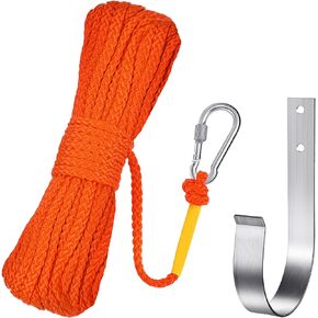 Shappy 15 M/50 Ft Hollow Braided Polypropylene Rope Heaving Line with Spring Hook for Ring Buoy Bracket Pool Life Preserver Ring Rope(Blue)