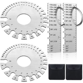 4 PCS Stainless Steel Metal Sheet Thickness Gauge with Round Dual Sided Wire Gauge Measurement Tool, Wire Welding Thickness Gauge, Plated Size Inspection Tool, Round Wire Cable Sheet Gage