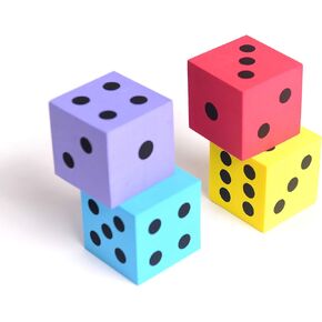 Foam dot dice, Large, 4pcs/Pack. Square, Assorted Colors - Great for Playing Games - for Kids Boys and Girls Party Favors, Bag Stuffers, Fun, Toy, Gift, Prize, Piñata Fillers