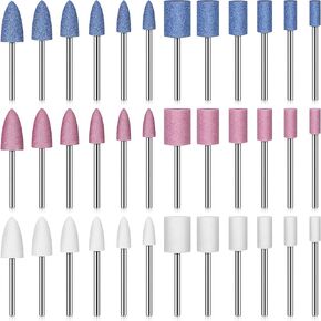 36 Pieces Shank Abrasive Mounted Stone Grinding Wheel Head Mounted Points Abrasive Stone Heads Set Grinding Wheel Bits with Plastic Box for Rotary Tool 1/8 Inch Shank 3 Colors 2 Shapes 6 Sizes