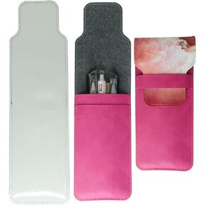 Sublimation Pen Bag Pen Sleeve 3 Pieces (Blank Leather + Colored Leather) Capacity of 1-5 pens DIY Process (Rosy)