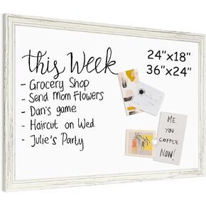 4 THOUGHT Dry Erase Board, 24 x 36 in Magnetic Whiteboard White Vintage Wood Frame Wall-Mounted White Board Decorative Notice Board for School, Office, Home, 6 Magnets 4 Markers 1 Eraser
