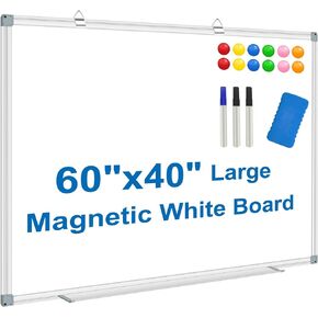 White Board Dry Erase Whiteboard for Wall 36" x 24" Aluminum Presentation Magnetic Whiteboards with Long Pen Tray, 12 Magnets, 3 Markers & 1 Eraser