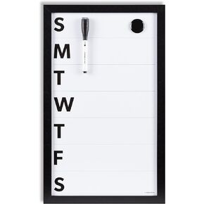 U Brands Framed Magnetic Weekly Calendar Dry Erase Board, Office Supplies, Black Frame, with Marker, Magnet, 11" x 18"